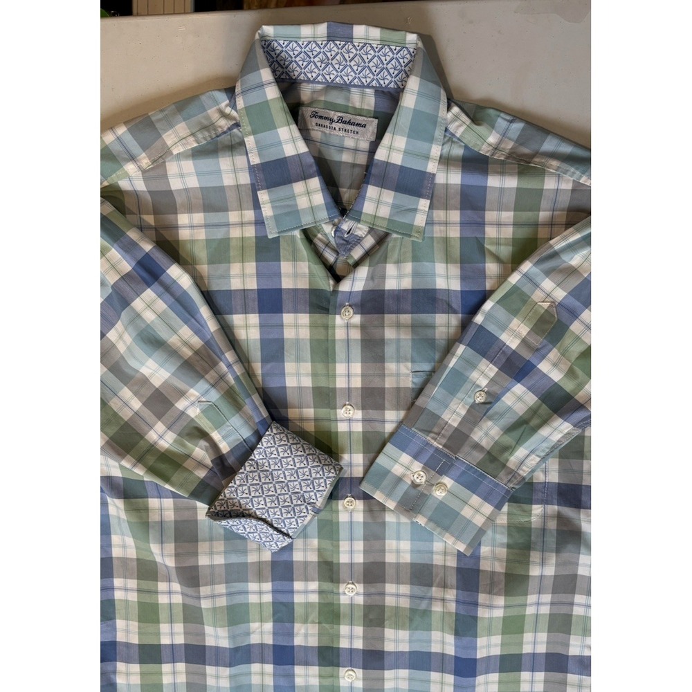 Tommy Bahama Sarasota Stretch Men's Medium Plaid Flip Cuff Button Down Shirt‎